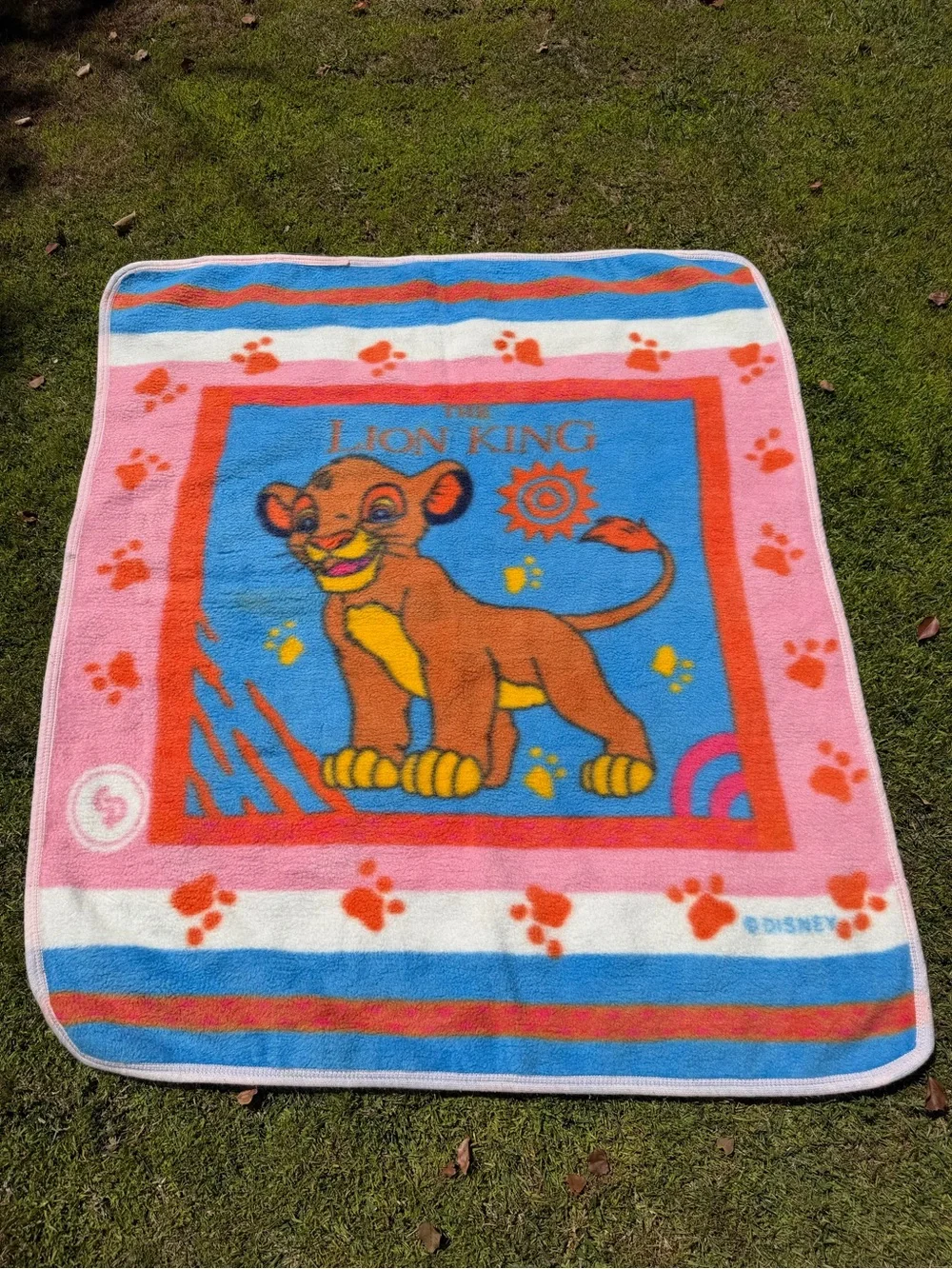 Vintage Disney The Lion King Young Simba Plush Blanket Pink Blue 90s 45x53 GUC